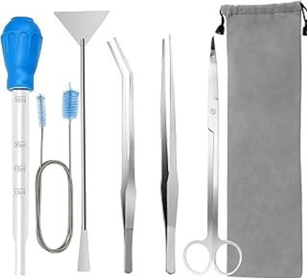 Set Manutenzione Acquario 6 in 1 Inox - Kit Aquascaping Professionale Argento