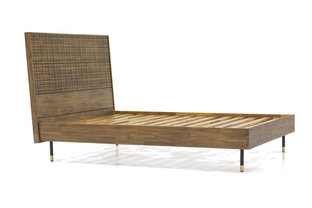 Maze MAZK01 Bett 180cm Holz Akazie Retro 3D-Kopfteil Metallbeine