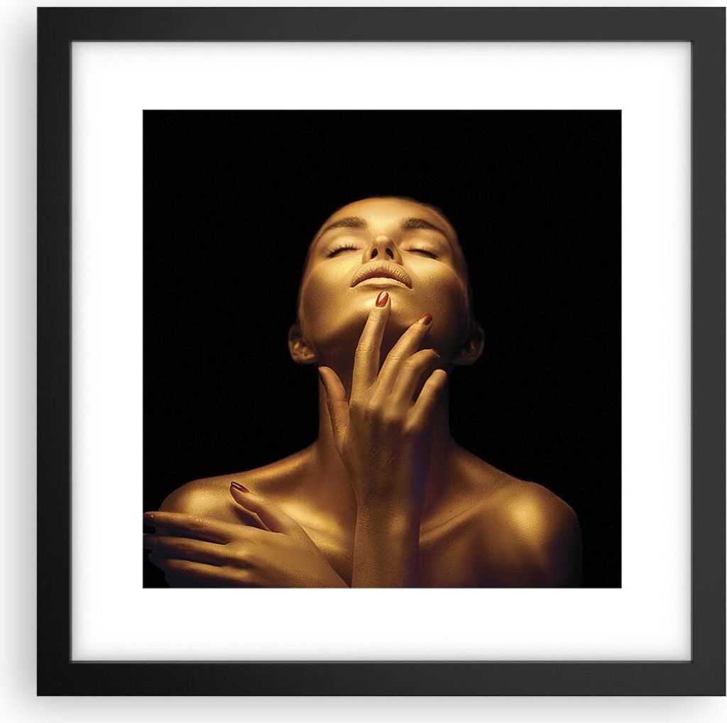 Gerahmtes Poster - Schwarzer Rahmen - Gold Frau Stück - 30x30 cm - Wand Bild - Wanddeko - Wandbilder - Kunstposter - Wandposter - Bilderrahmen - B...