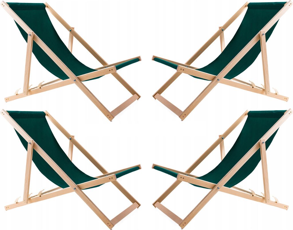 4x Liegestühl aus Buchenholz bequeme Liegestühle aus Holz grün ideal für Strand, Balkon, Terrasse