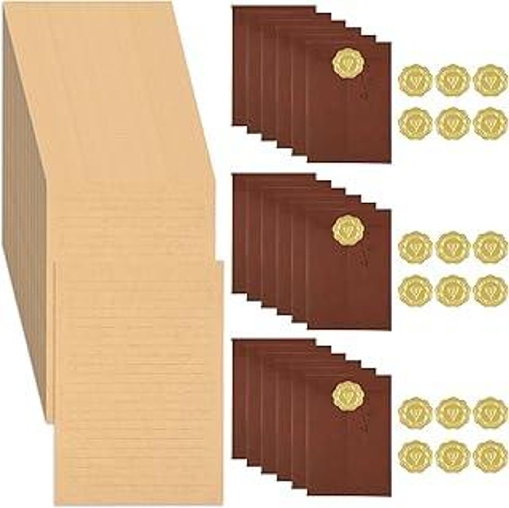 86 Stück Vintage Briefpapier mit Umschla,Set Vintage Schreiben mit 18 Rotbraune Vintage Papier Briefumschläge,50 Briefpapier Liniert und 18 Siege...