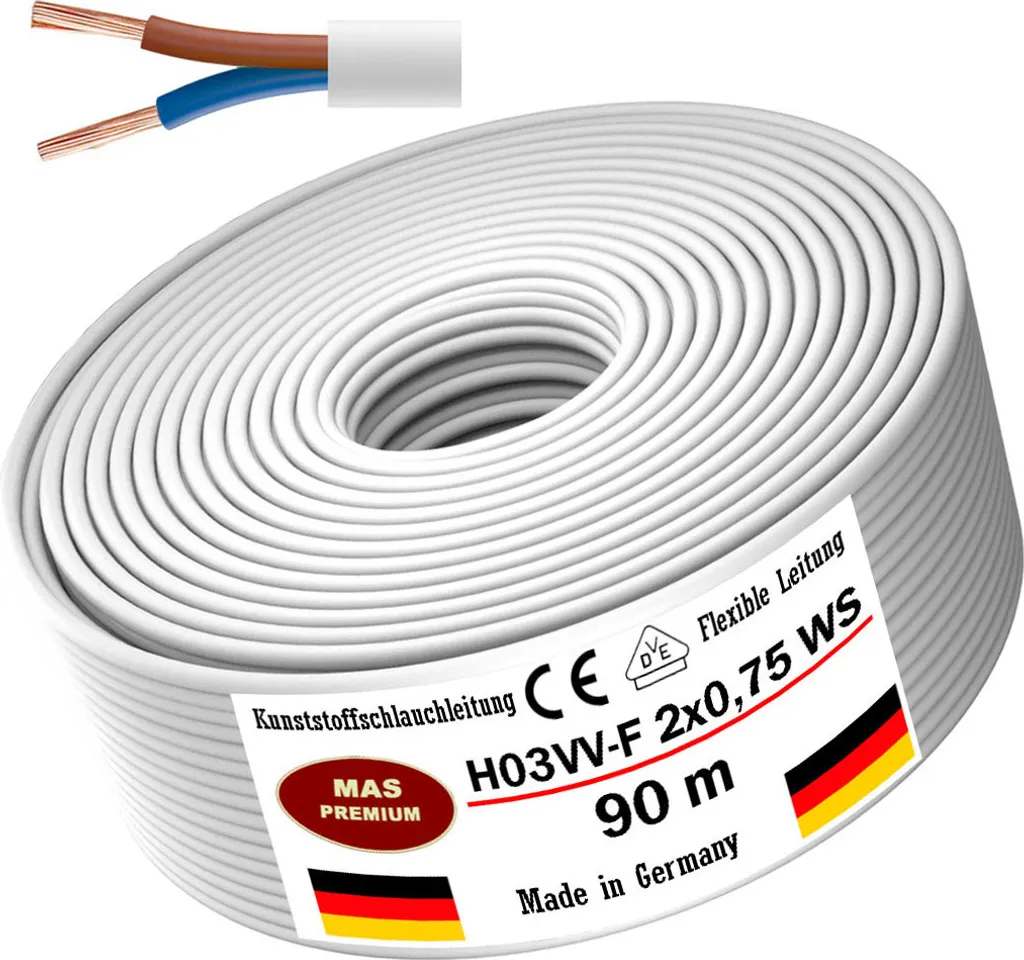 Cavo H03VV-F 2x0,75 Bianco 90m: Flessibile per Piccoli Elettrodomestici