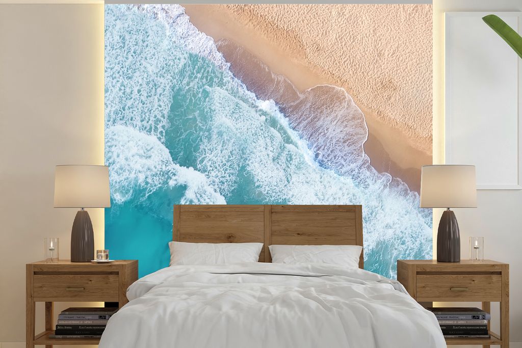 MuchoWow Fototapete für Wohnzimmer oder Schlafzimmer Wandtapete Vinyl Motivtapete Meer - Wasser - Schaum - 350x350 cm - Schlafzimmertapete