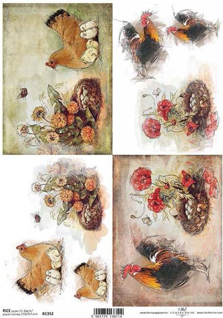 ITD Reispapier Decoupage Bastelpapier Softpapier Serviettentechnik, Hühner R1352