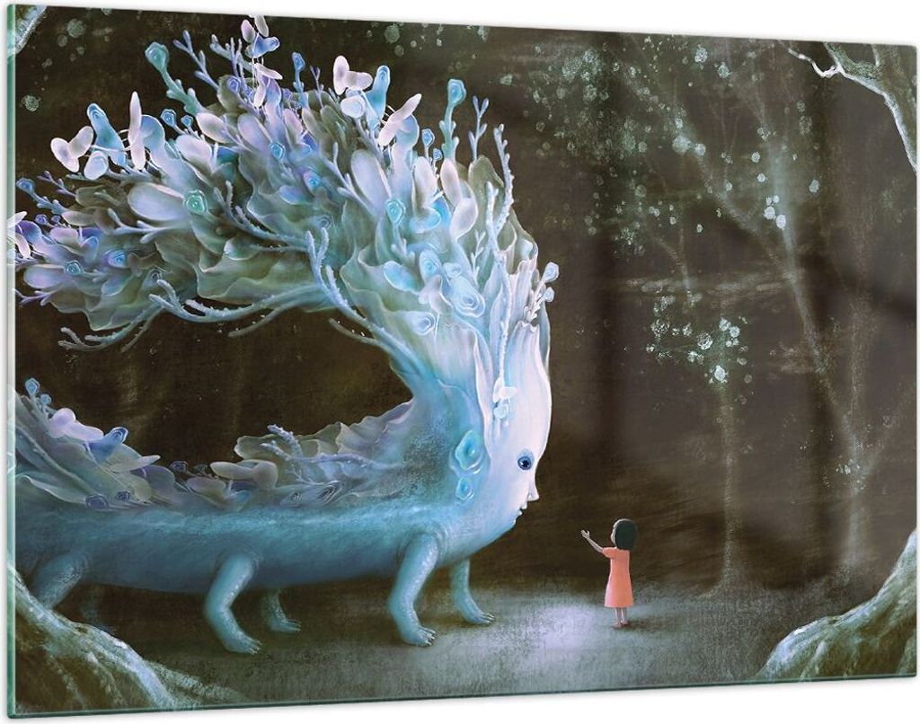 Bilder auf glas - Einteilig - Monster Kind Fee - 120x80cm - Glasbilder - Wandbilder - Bilder - zum Aufhängen bereit - Wanddekoration aus Glas - Gl...