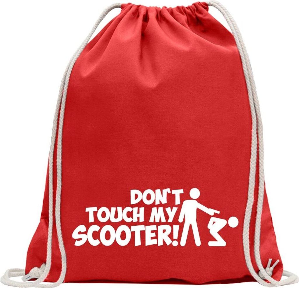 Kiwistar - Turnbeutel - rot - Dont touch Scooter Design 1 - Fun Rucksack Sport Beutel Gymsack Baumwolle mit Ziehgurt