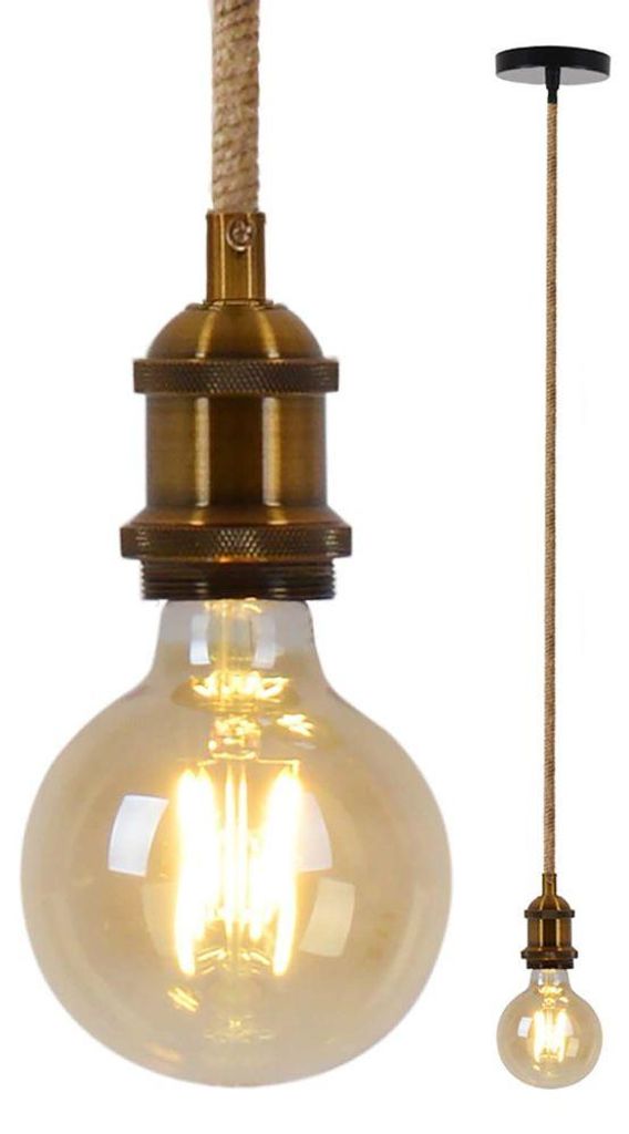 Lampe à suspendre, corde de chanvre, laiton, 1 flamme, H 96 Image du produit 