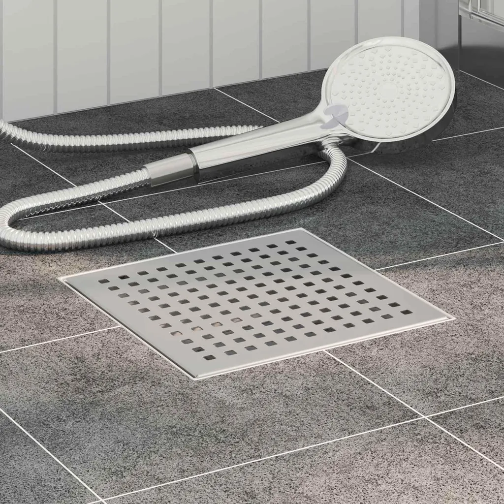 Siphon de sol Punkt 20x20 cm anti-odeur inox argenté évacuation max
