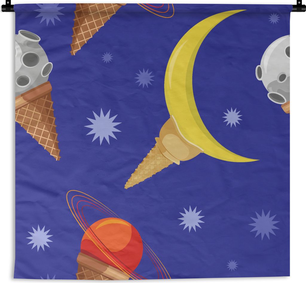 MuchoWow Wandteppich Wandbehang Planeten - Eiswaffeln - Muster 90x90 cm Tapisserie Dekoration Wandtuch - Wandaufhänger