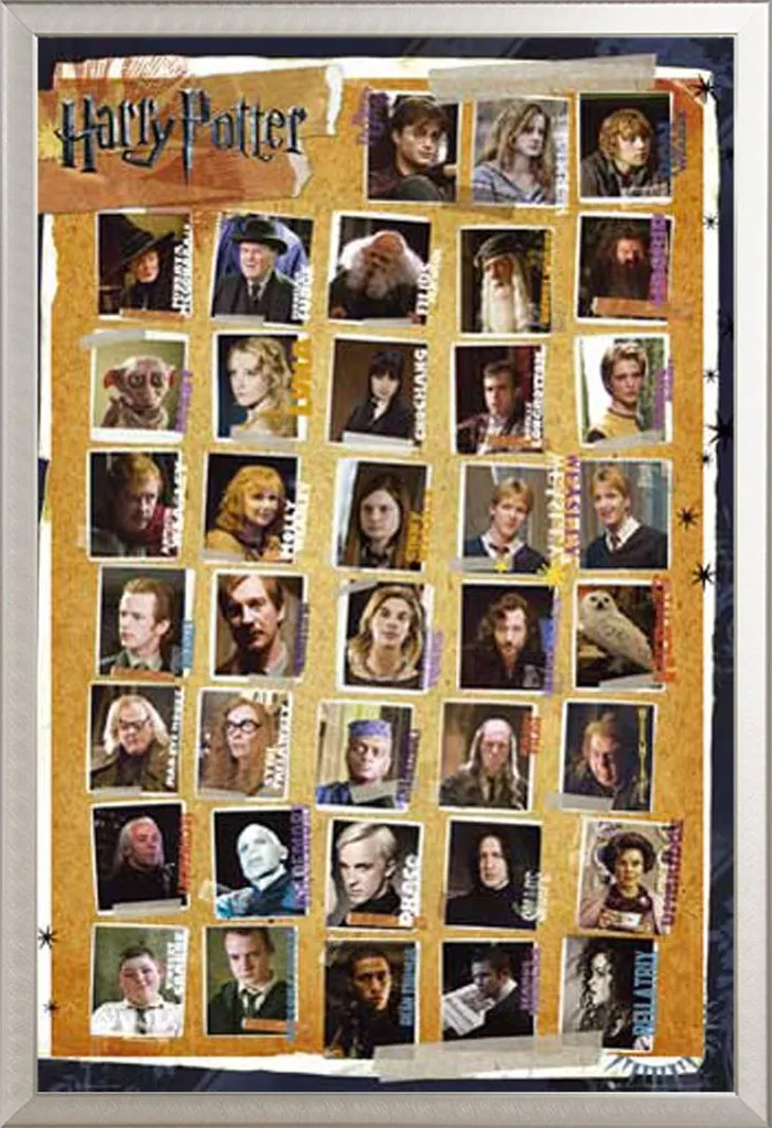 Harry Potter - Poster - 7 - Personaggi + cornice rimovibile, Shinsuke® Maxi alluminio argento, vetro acrilico