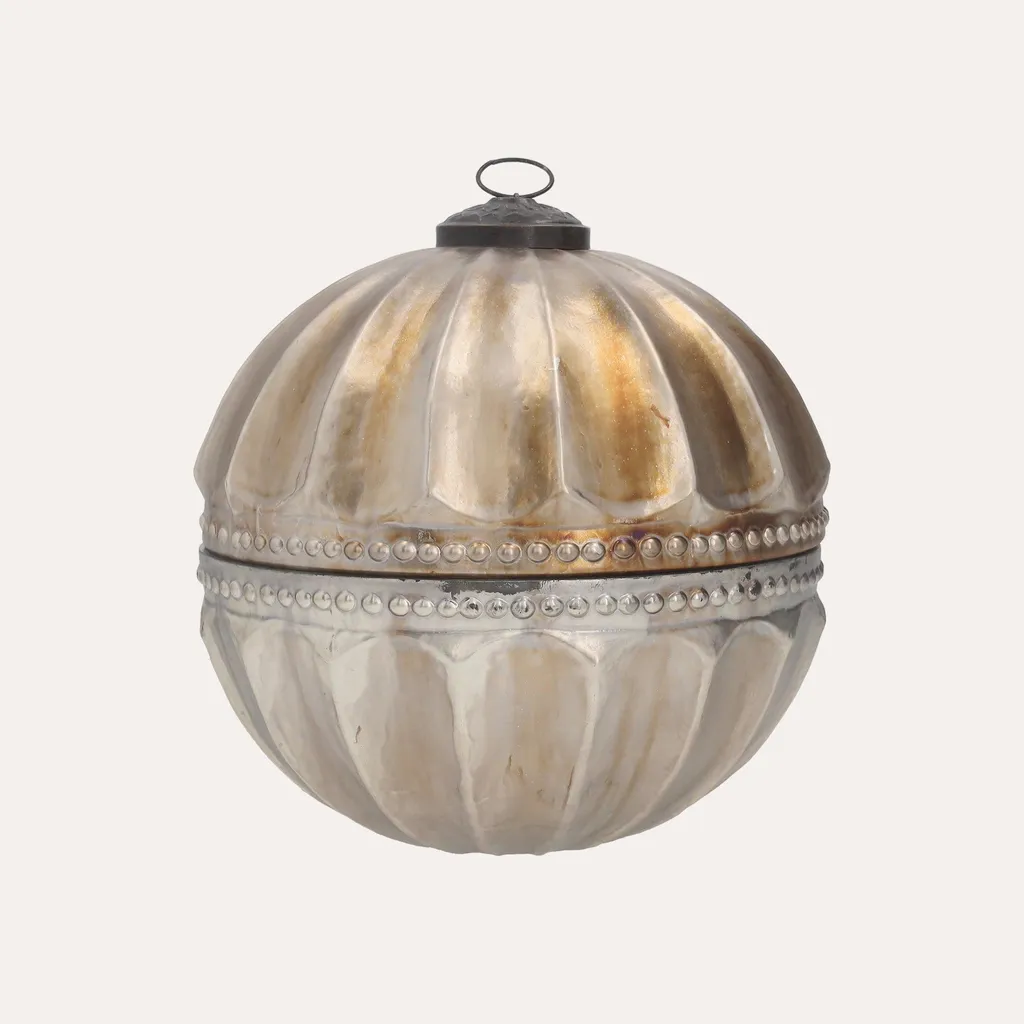 KEYHOMESTORE Bougie sphérique verre argent antique 18x18 cm avec boîte