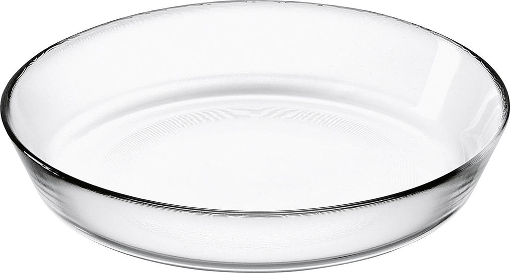 A clear studio shot of a glass plate on a white background.