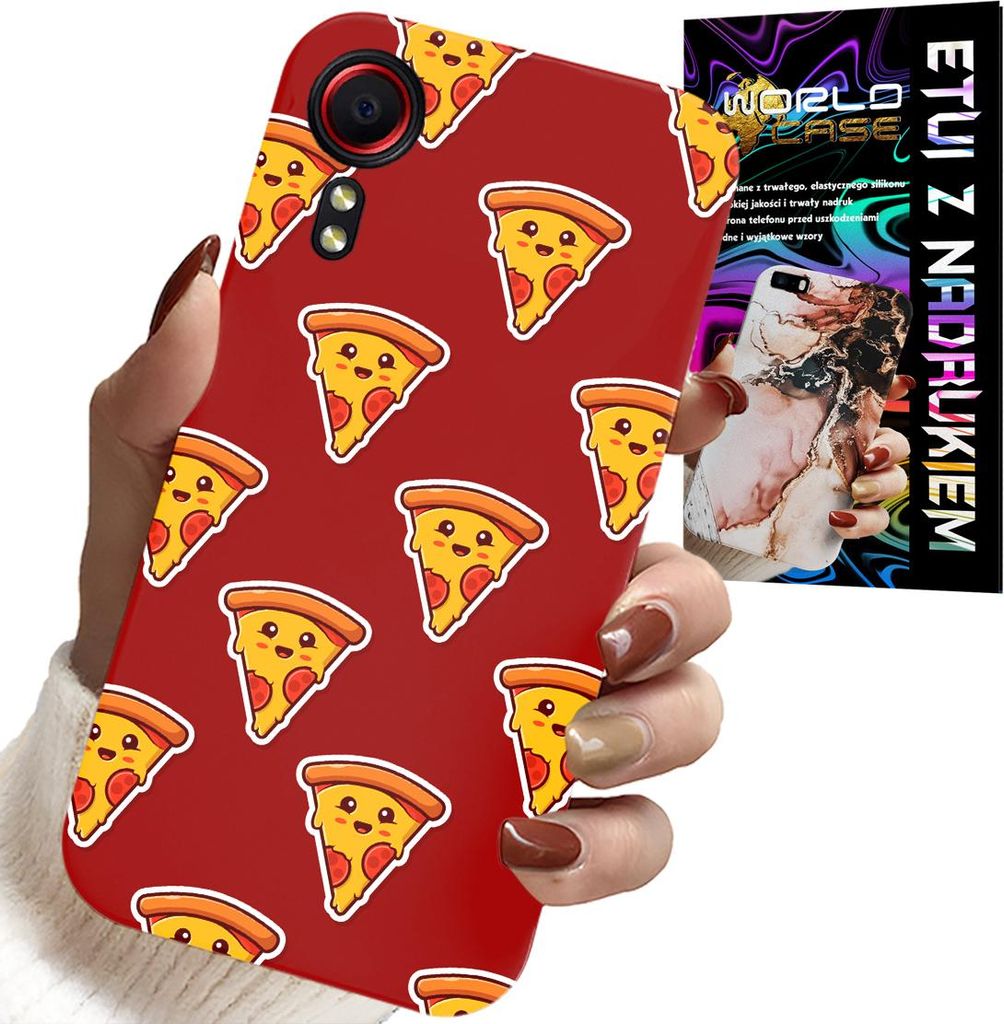 Hülle Für Samsung Galaxy Xcover 7 - Design Mit Fröhlicher Pizza Auf Rotem Hintergrund