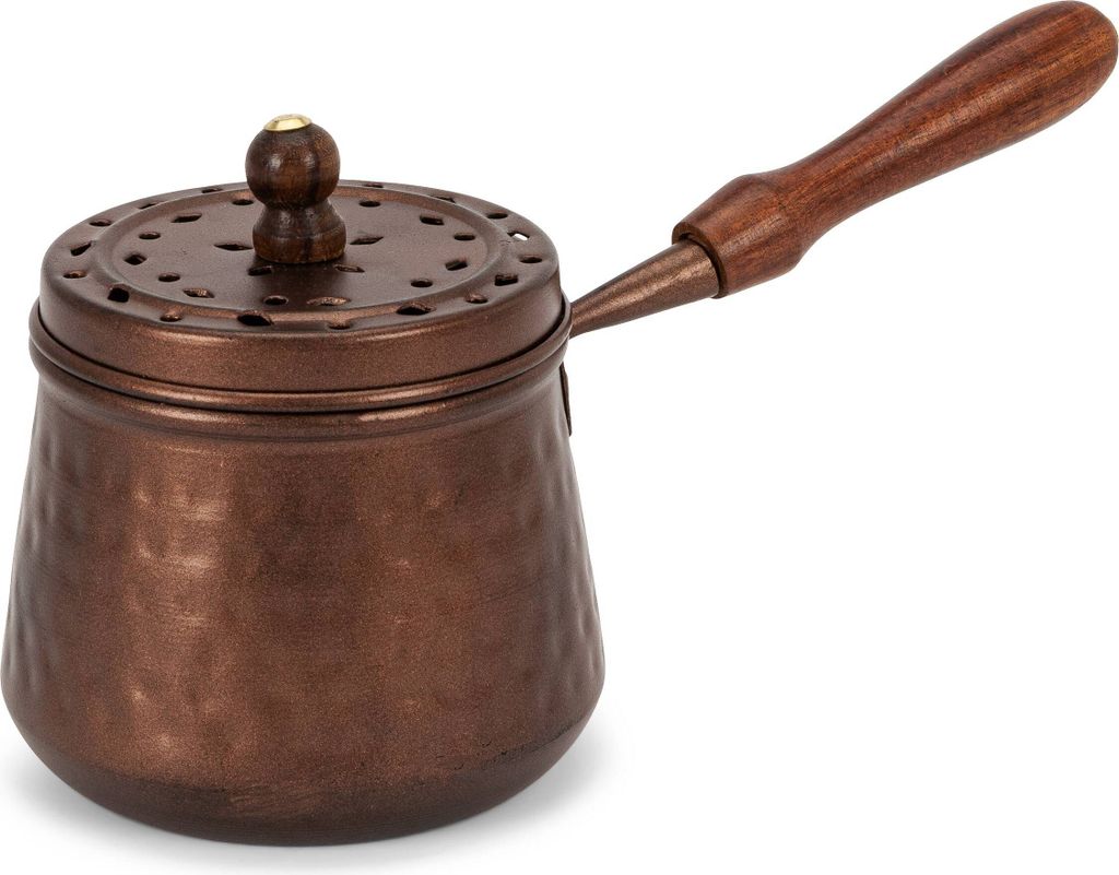 Räucherpfanne Metall Gr. 3 kupferfarben mit Holzgriff Räuchergefäß 25x11,5 Ø11cm