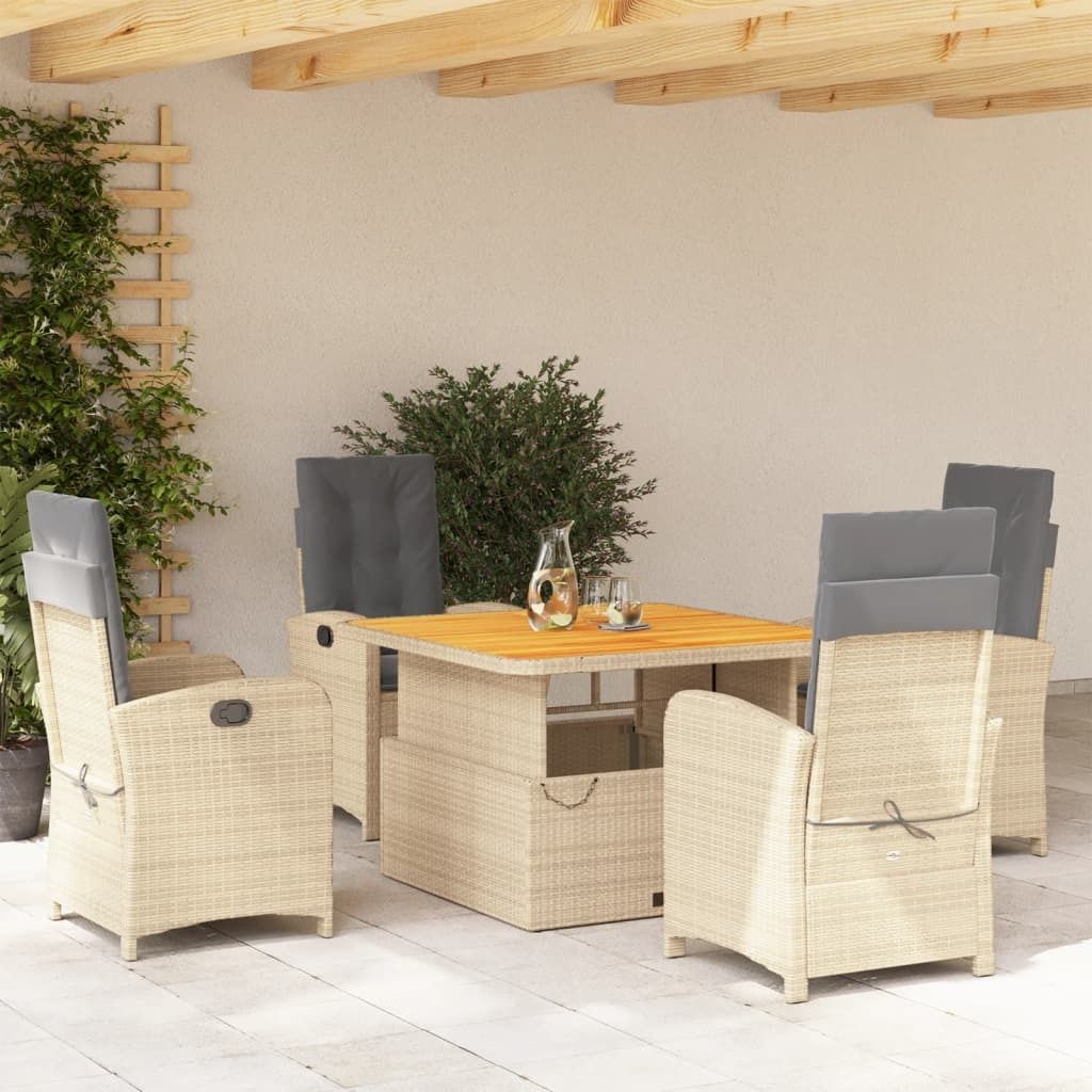 Maison Exclusive - 5-tlg. Garten-Essgruppe mit Kissen Beige Poly Rattan