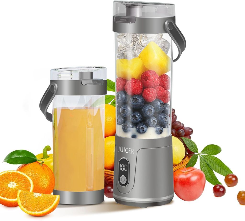 USB Smoothie Mixer tragbar, 12 Edelstahl Klingen, 12000 RPM, 600ml, wiederaufladbar, BPA-frei, für Obst, Eis & Proteinshake
