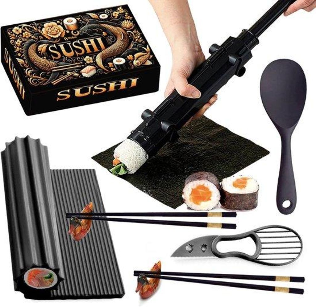 Silikon-Sushi-Roller-Set mit Reis-Schneidemesser und Holzstäbchen