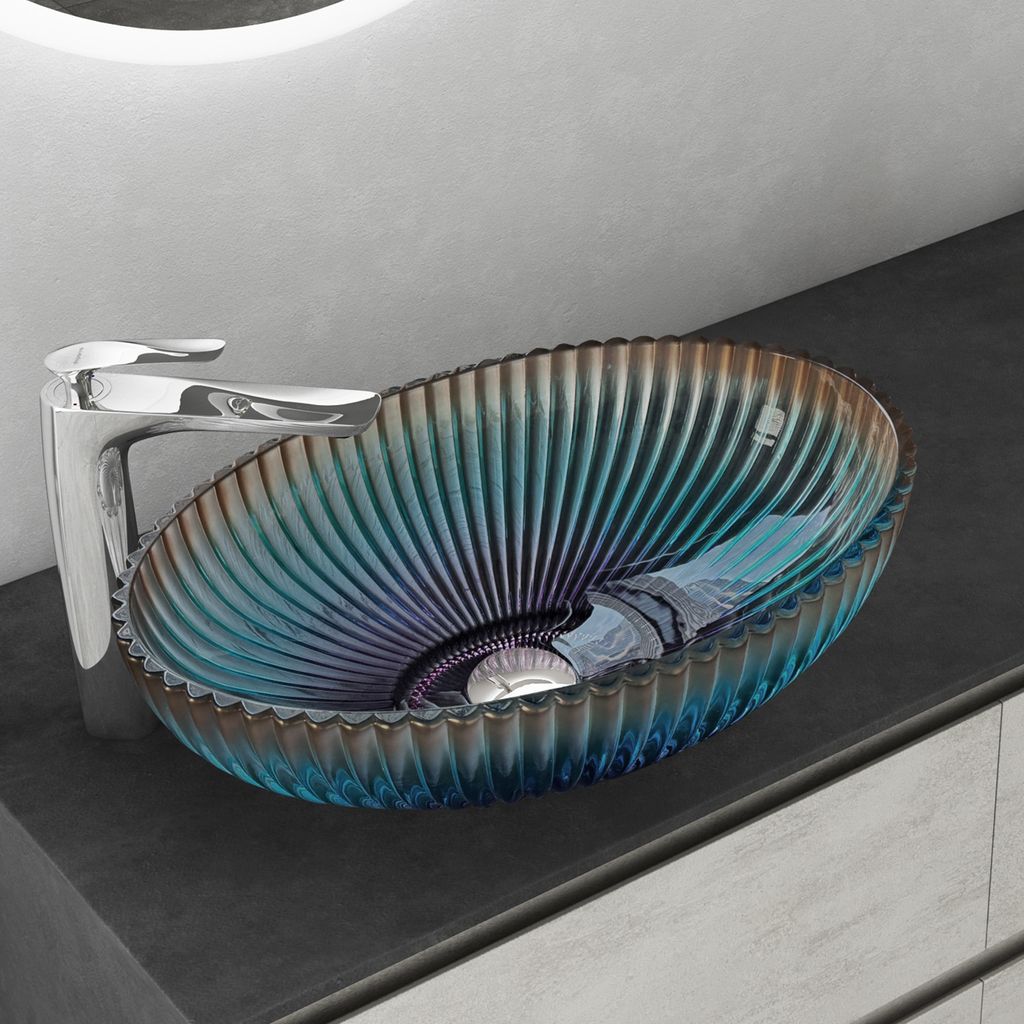 Mai & Mai Waschbecken Glas Aufsatzwaschbecken Glaswaschbecken Handwaschbecken Waschschale Oval Mehrfarbig BxTxH 50,5x35x14,5 cm Minerva04