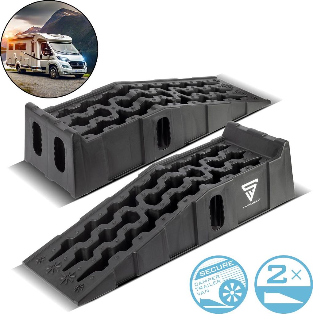 STAHLWERK Stufenkeil GT-15 ST 2er Set mit 6 t Tragkraft Auffahrkeil Unterlegkeil