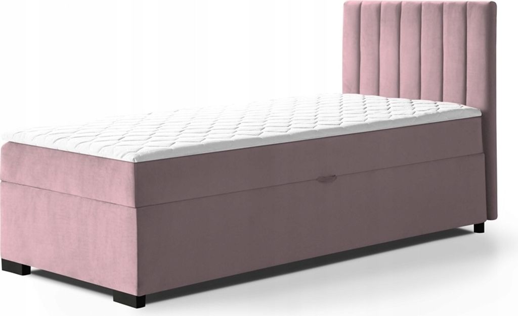 Bett Boxspringbett Continentalbett ERYK mit Bonell Matratze und Topper , Einzelbett mit Container , H3 ( 90x200 cm , Rosa - Mono 235 )