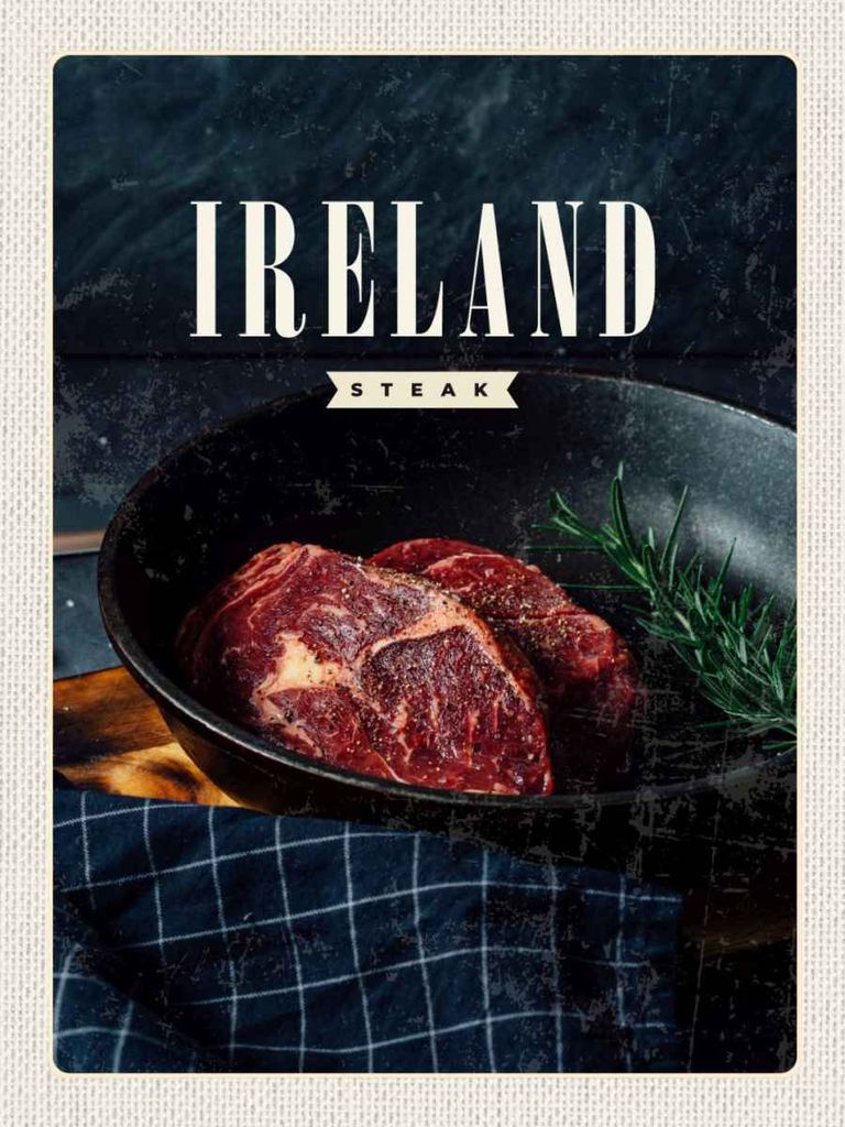vianmo Holzschild 40x30 cm Irland Steak angebraten Pfeffer Bildmotiv Reisemotiv Essen Trinken
