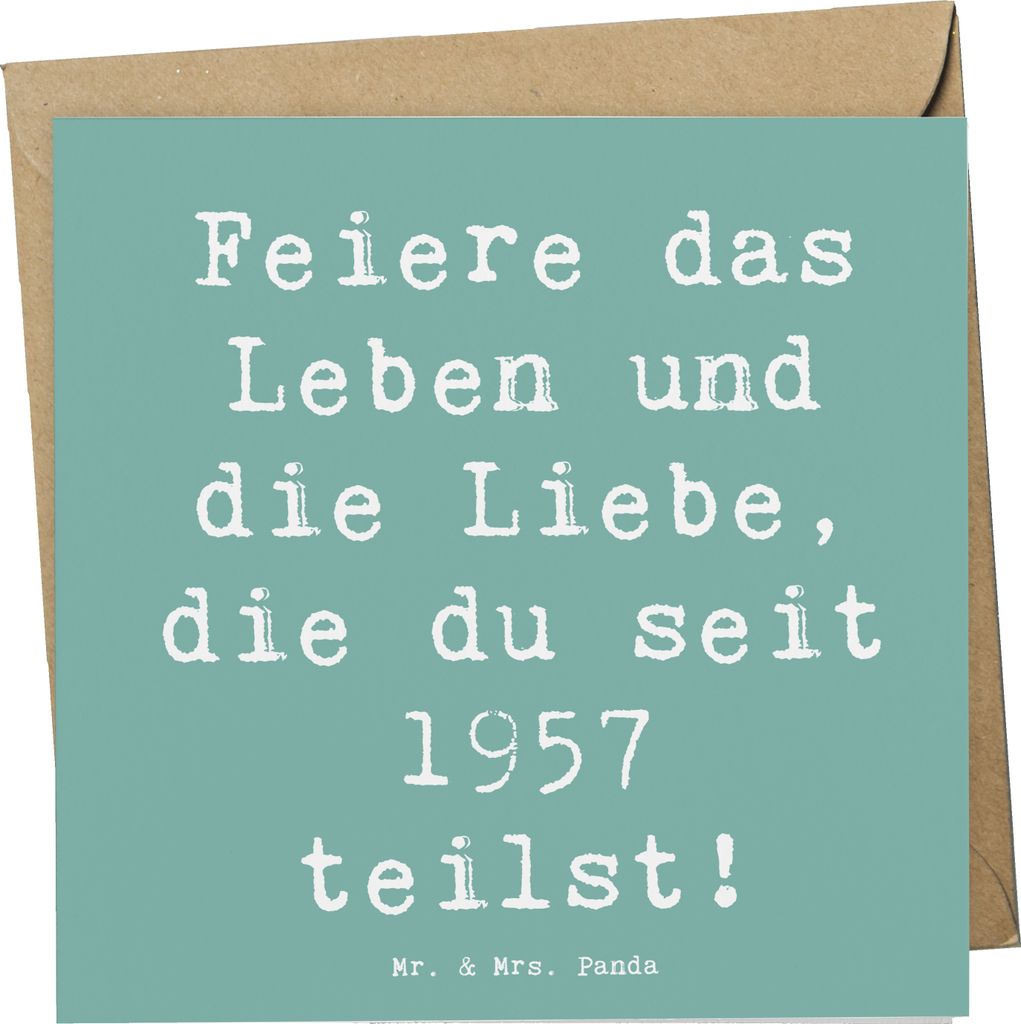 Mr. & Mrs. Panda Glückwunschkarte Spruch 1957 Geburtstag feiern - Meeresbrise - Geschenk, Jahrgang, faltkarte, Geburtstagsgeschenk, anlasskarte, K...