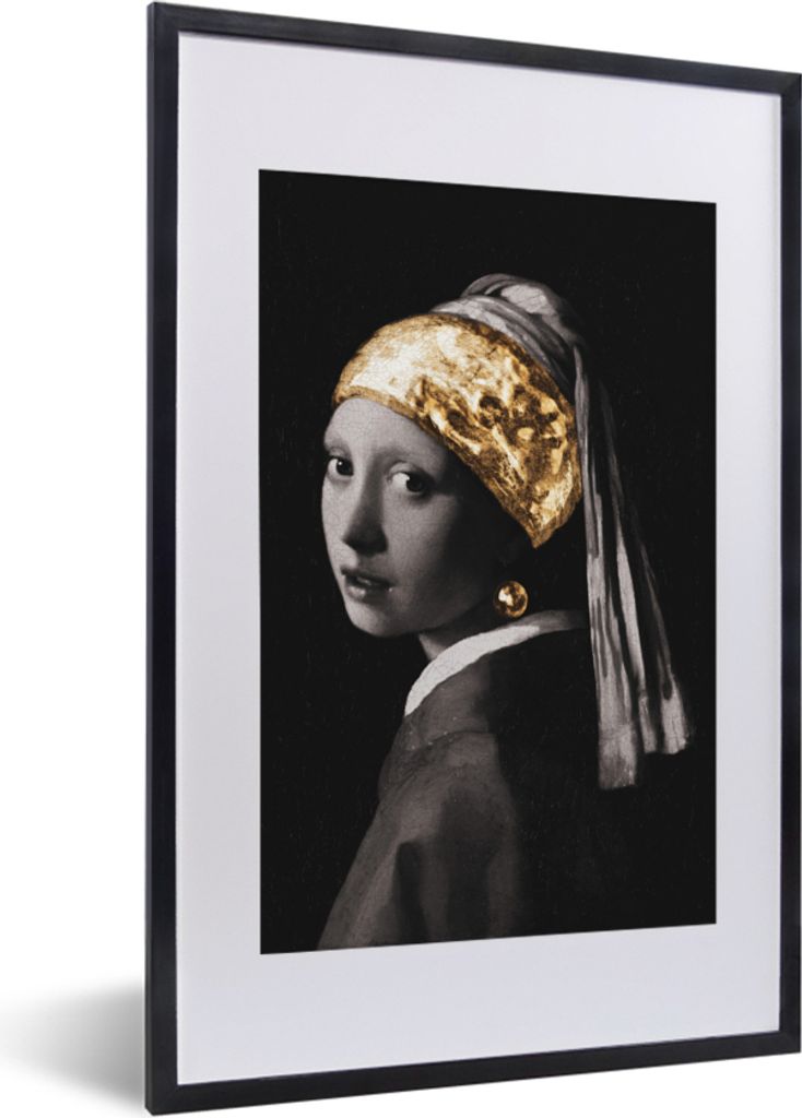 MuchoWow MuchoWow Gerahmtes Poster Mädchen mit einem Perlenohrring - Johannes Vermeer - Gold 40x60 cm - Poster mit zchwarzem Bilderrahmen - Po...