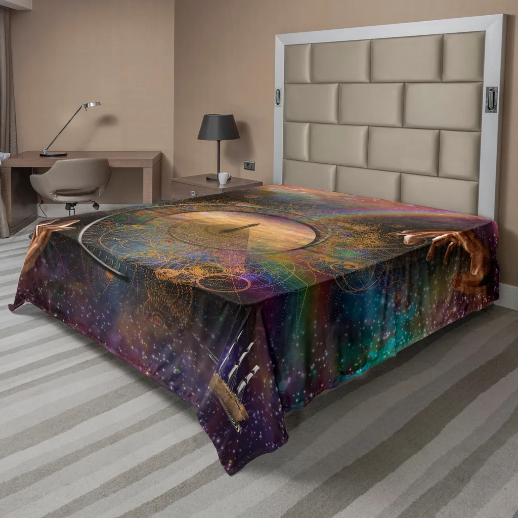 ABAKUHAUS Lenzuolo magico, doppia esposizione Spazio Misto Terra Simbolico Eternità Dettagli Stampa artistica, lenzuolo superiore morbido e confortevole per un letto decorativo 1 pezzo 260 cm x 228 cm, viola Tan