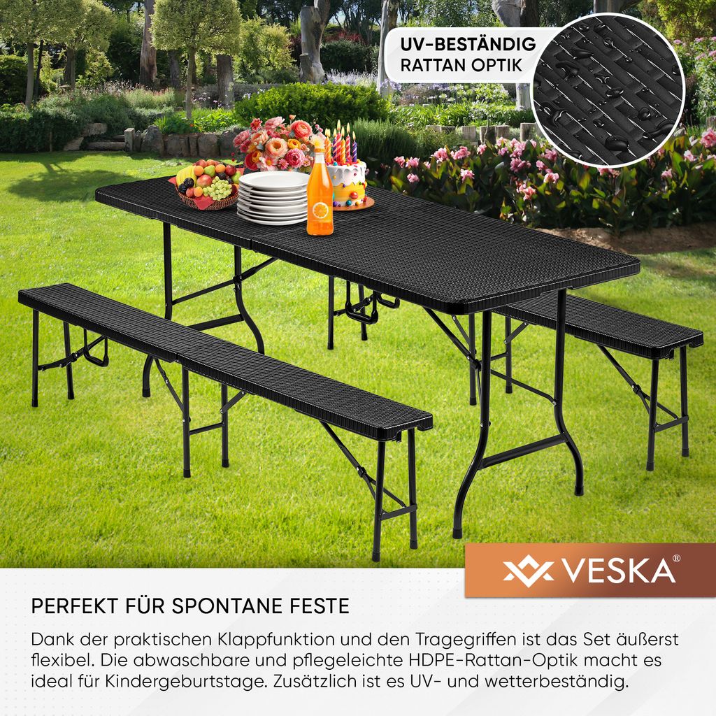 Set de table de tente à bière 3 pièces + 2x banc, résistant
