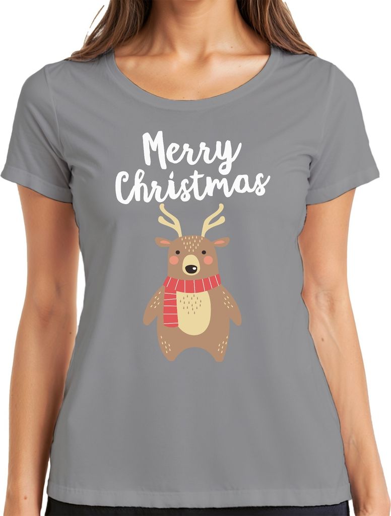 Merry Christmas cooles Rentier - Weihnachten Weihnachtsgeschenk Christmas Damen T-Shirt, Grau, M