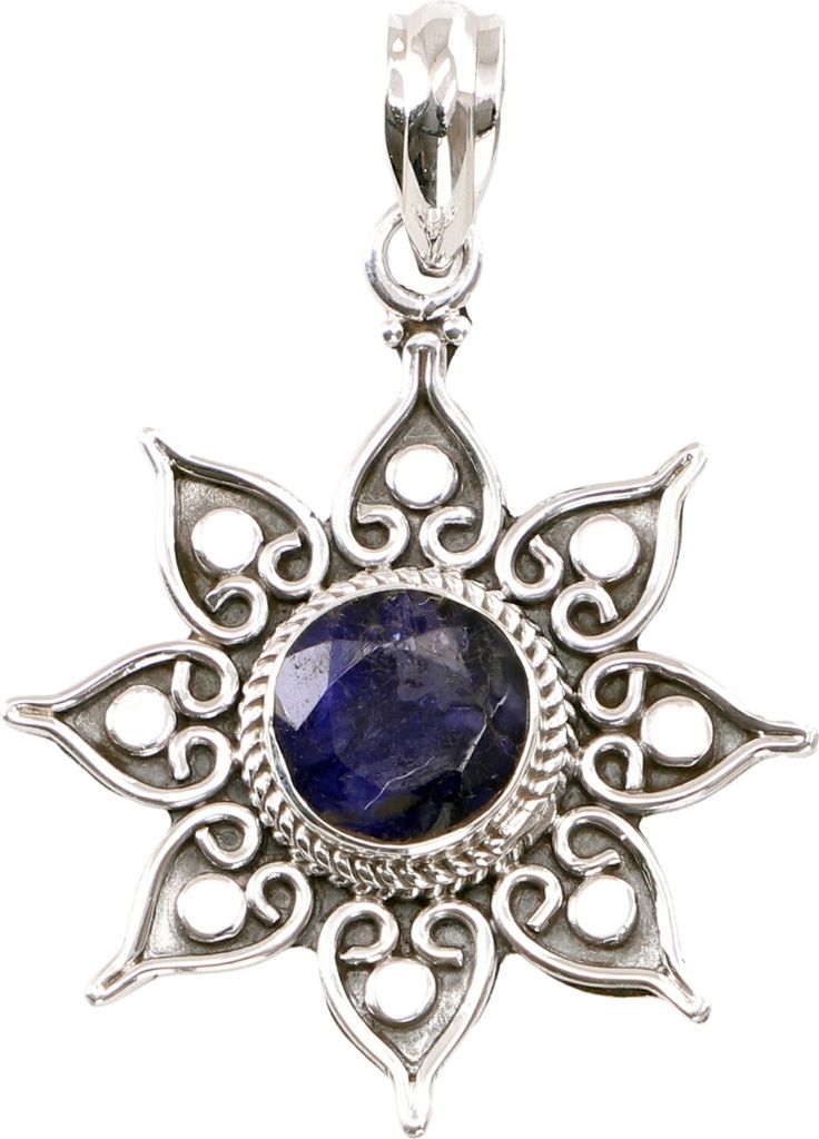Ethno Silberanhänger, Brasilianischer Sonnenanhänger - Saphir Facettiert, Blau, SterlingSilber, Anhänger & Amulette aus Silber