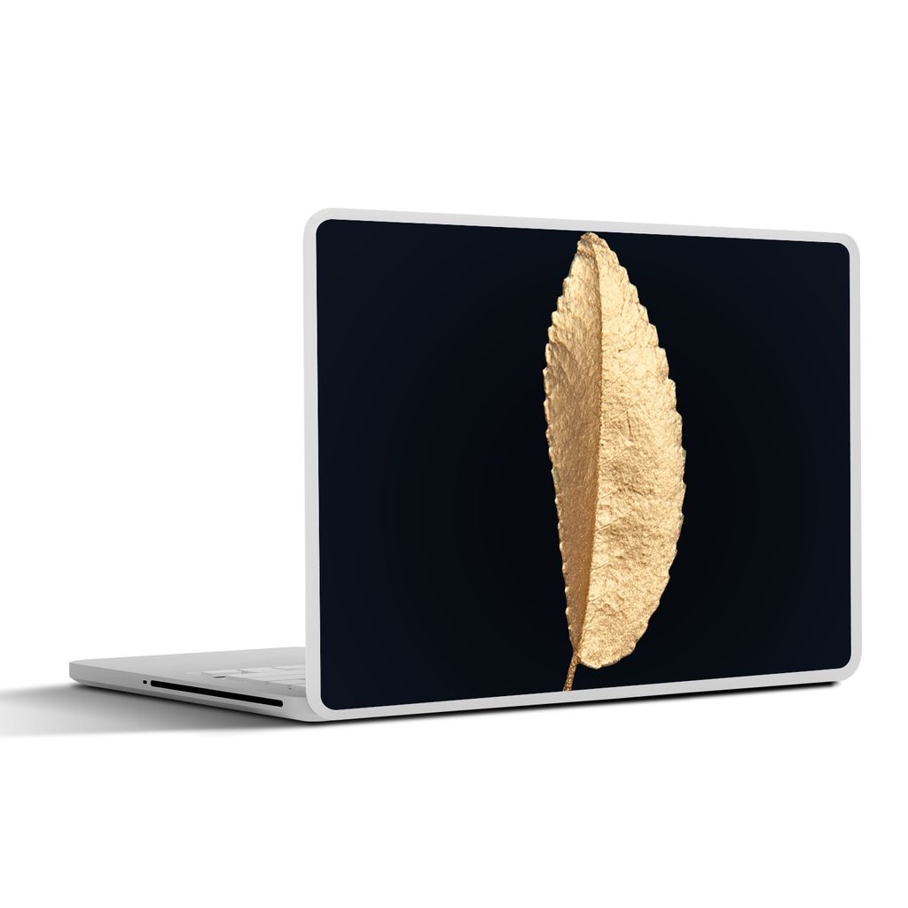 MuchoWow Laptop Aufkleber Sticker Cover Blätter - Schwarz und Gold - Luxus - Chic - Natur 31x22.5 cm - Laptop-Deko