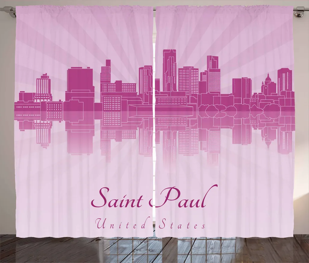 ABAKUHAUS Minnesota Tenda rustica, Saint Paul USA Panorama urbano, Tenda con passanti e ganci per camera da letto, 280 x 245 cm, Magenta scuro Pale Mauve