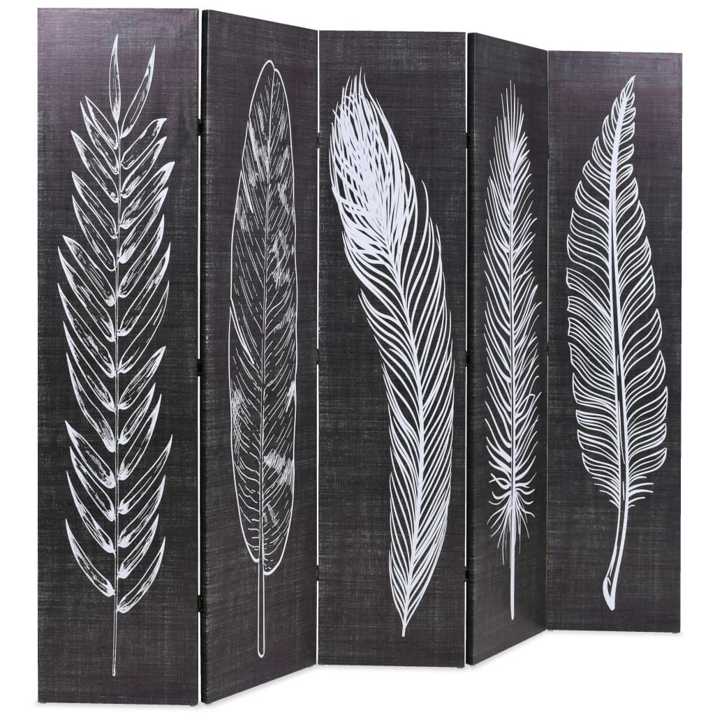 Składany Parawan, 200 X 170 Cm, Motyw Piór, Czarno-Biały Zdjęcie produktu 
