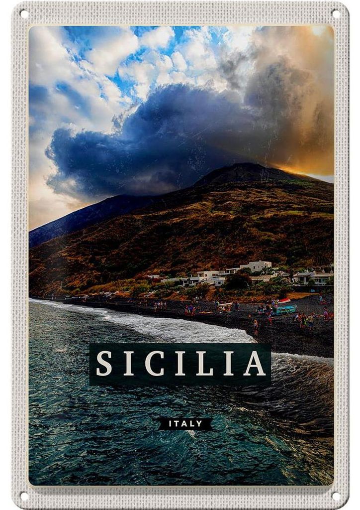 Blechschild Reise 20x30cm Sizilien Strand Meer Urlaubsort Trip