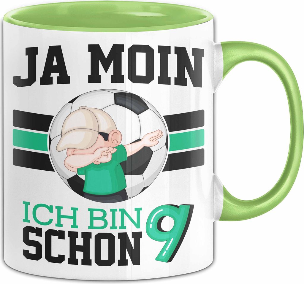 9. Geburtstag Geschenk Tasse Becher Junge Geburtstagsgeschenk Ja Moin Ich Bin Schon 9 (Grün)