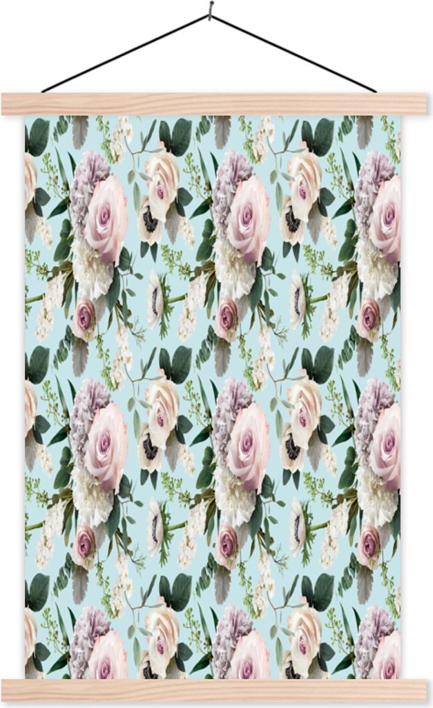 MuchoWow Textilposter Blumen - Rosen - Flieder 40x60 cm mit holzfarbenen Rahmen - Poster