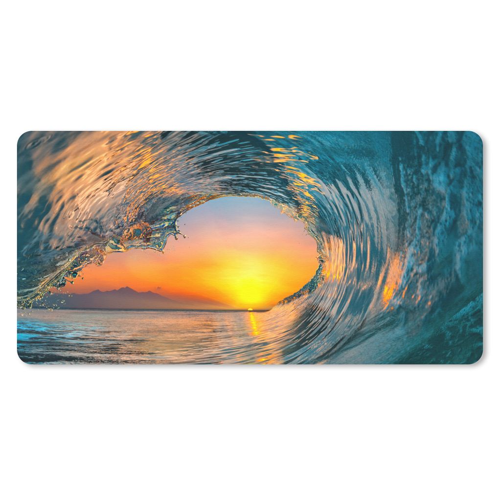 MuchoWow Mauspad Mousepad Sonnenuntergang - Wasser - Welle - Orange 60x30 cm - Mousepads - Maus Mat - Pad - Mausunterlage - Nachhaltig