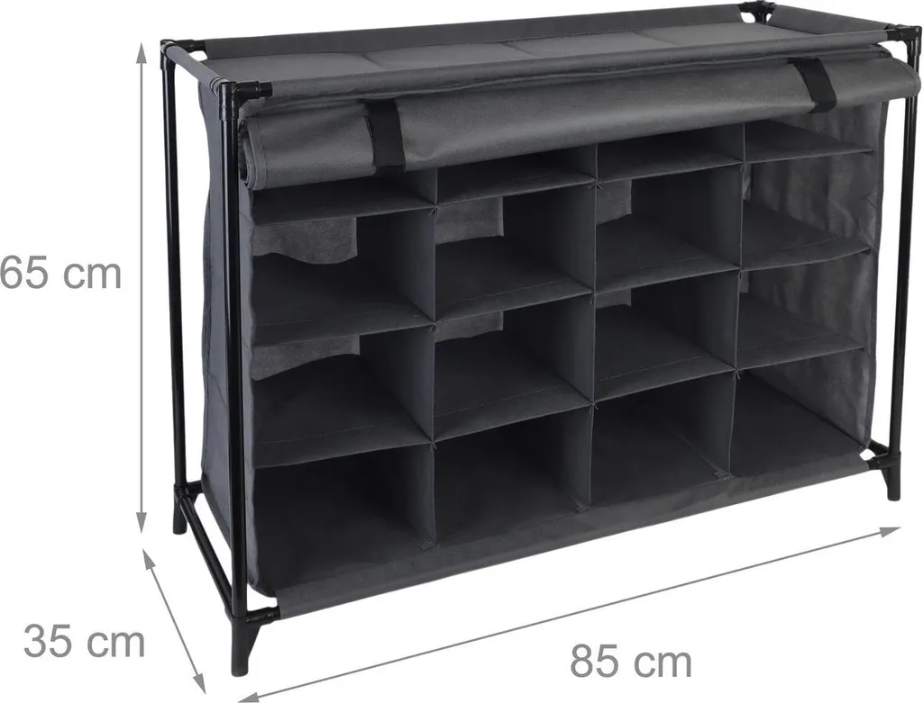 Étagère à chaussures pliable en tissu 16 compartiments pour le camping