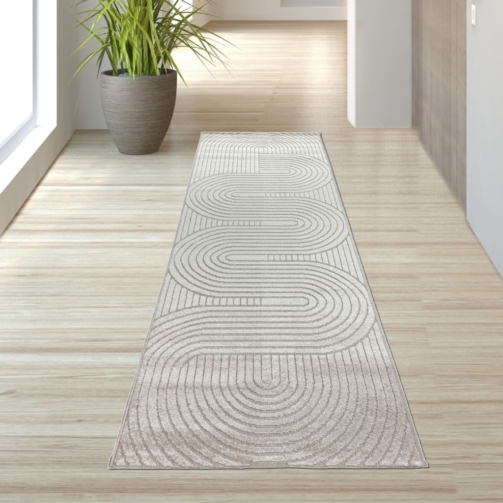 Moderner Outdoor Teppich wetterfest Terrasse Balkon Boho-Style Beige Größe - 80 x 150 cm