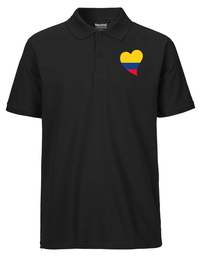 Huuraa Herren Polo Shirt Kolumbien Flagge Herz 3XL Black Bio Baumwolle Fairtrade Poloshirt Geschenkidee