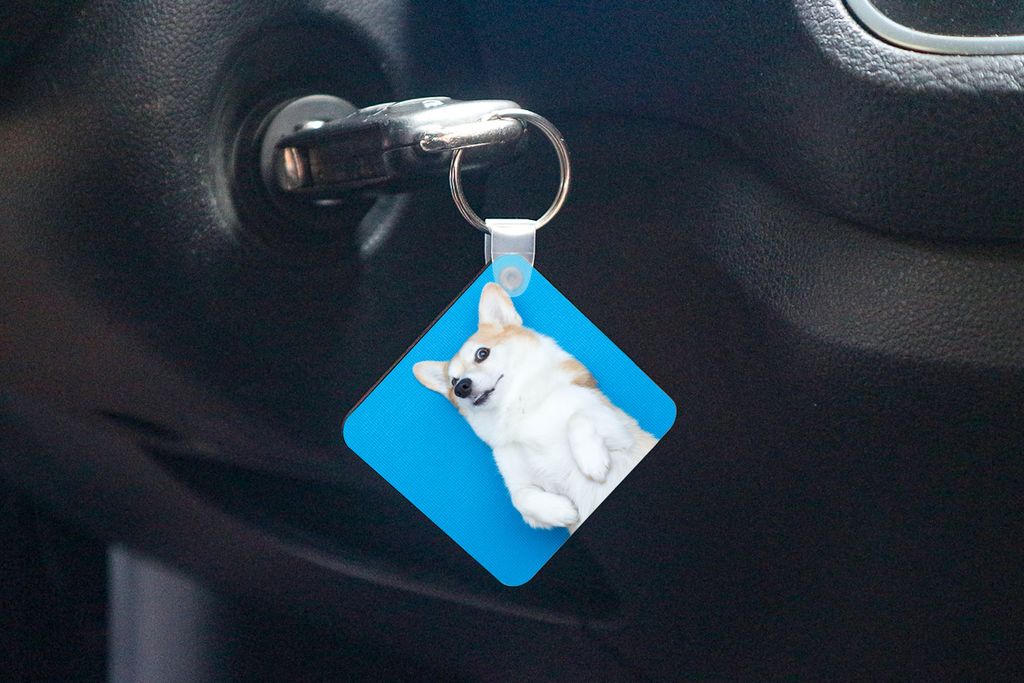 Schlüsselanhänger - Corgi auf einer Yogamatte - Schlüsselringe mit foto