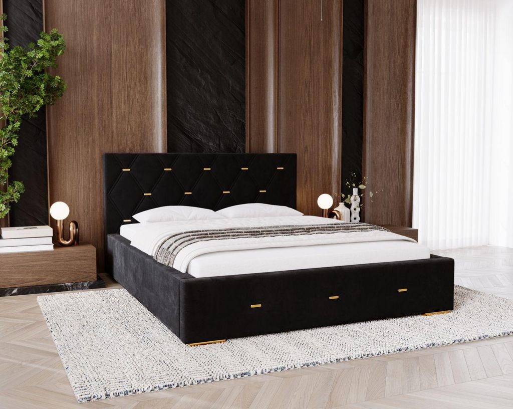 Gepolstertes Doppelbett 160x200 mit Stauraum DANVILLE 2 - schwarz