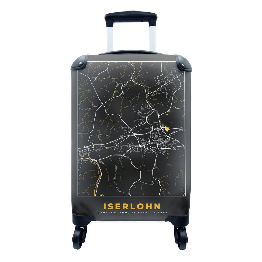 MuchoWow Koffer Handgepäck Trolley Rollkoffer Kleine Reisekoffer mit 4 Rollen - Iserlohn - Gold - Stadtplan - Karte - Deutschland - Cabin Size <...