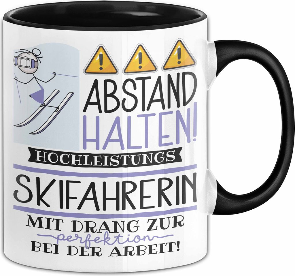 Skifahrerin Tasse Geschenk Lustig Abstand Halten Produktbild 