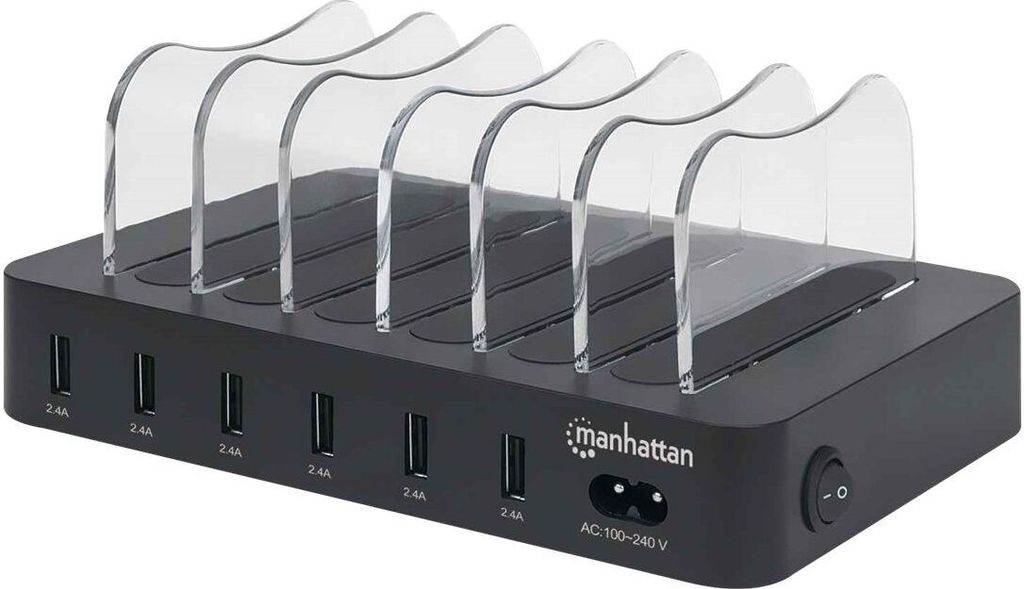 MANHATTAN 6-Port USB-Ladestation USB-A-Ports 2,4 A/5 V 55W Produktbild 