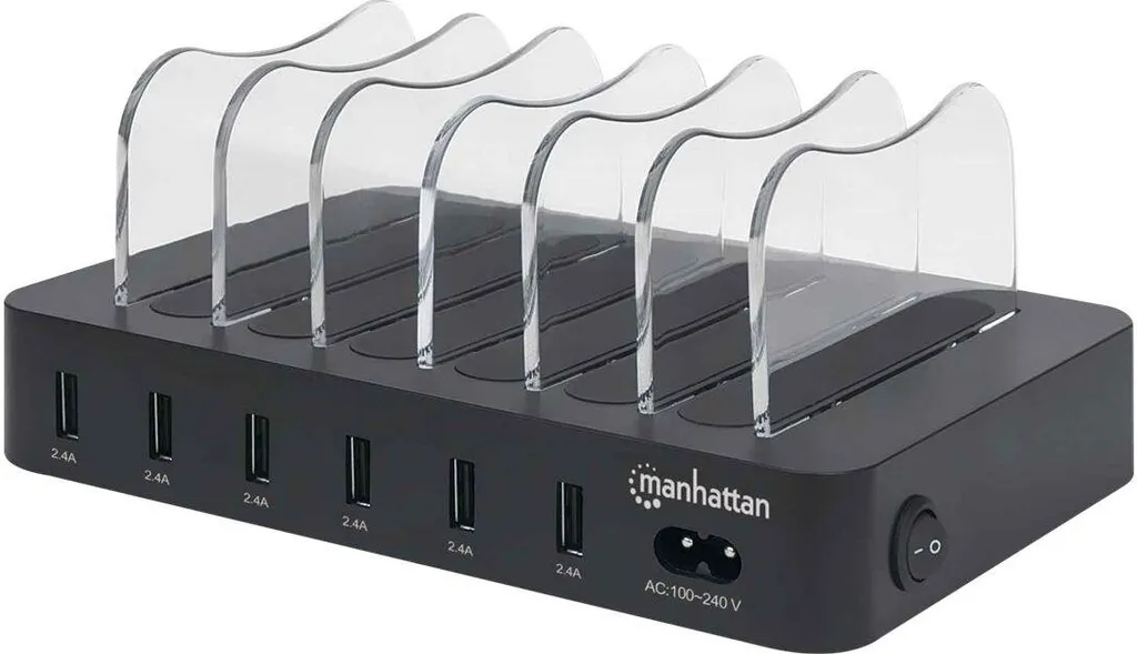 Station USB Manhattan 6 Ports 55W Idéale pour Organiser votre Bureau de Travail