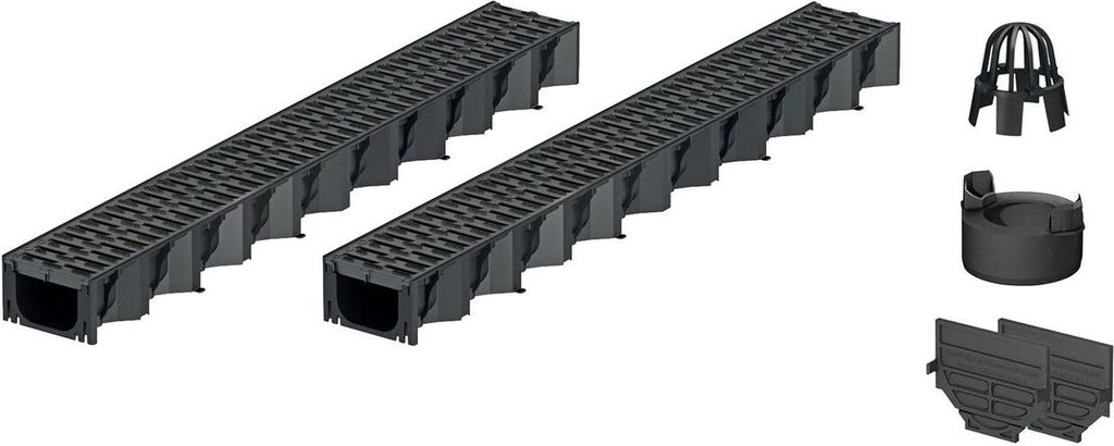 2x1m ACO Hexaline 2.0 Entwässerungsrinne mit Microgrip Stegrost Ablauf vertikal Bodenrinne Terrassenrinne