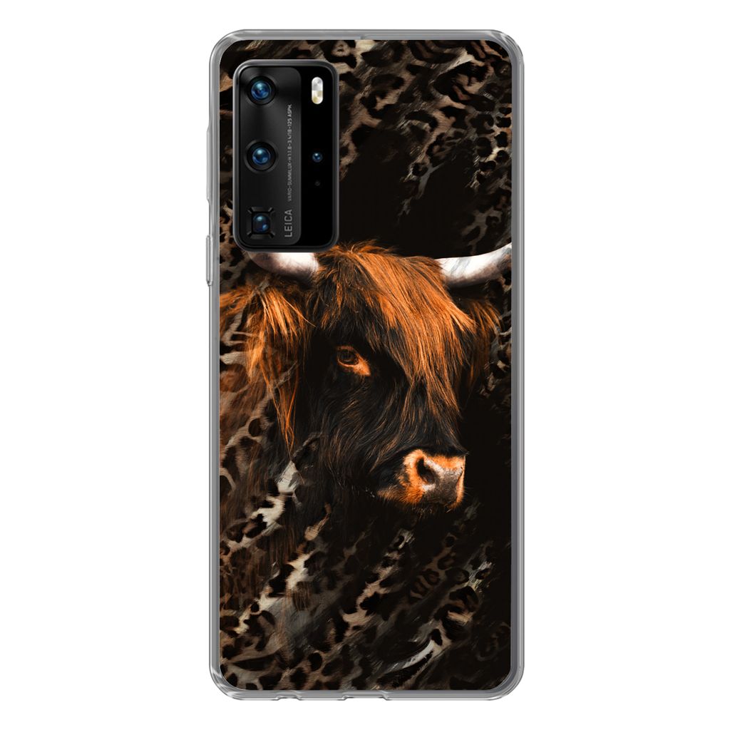 MuchoWow Handyhülle Schutzhülle Hülle für Huawei P40 Pro Schottischer Highlander - Pantherdruck - Schwarz Silikon Softcase Handy Hülle - Schutz