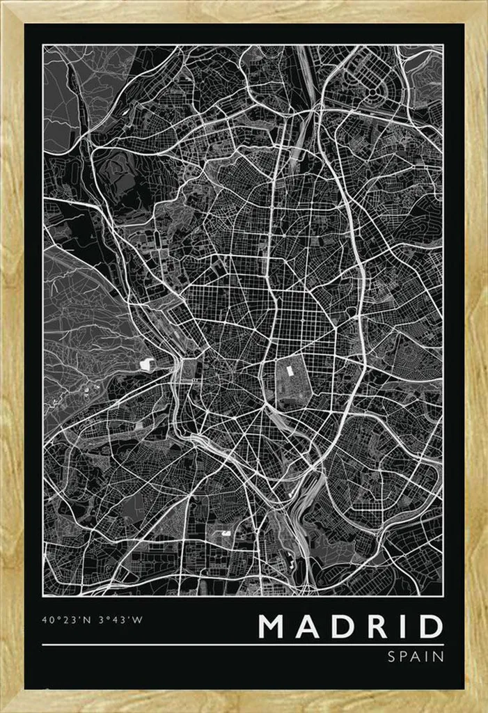 Poster Madrid sous cadre bois clair mdf et vitre acrylique